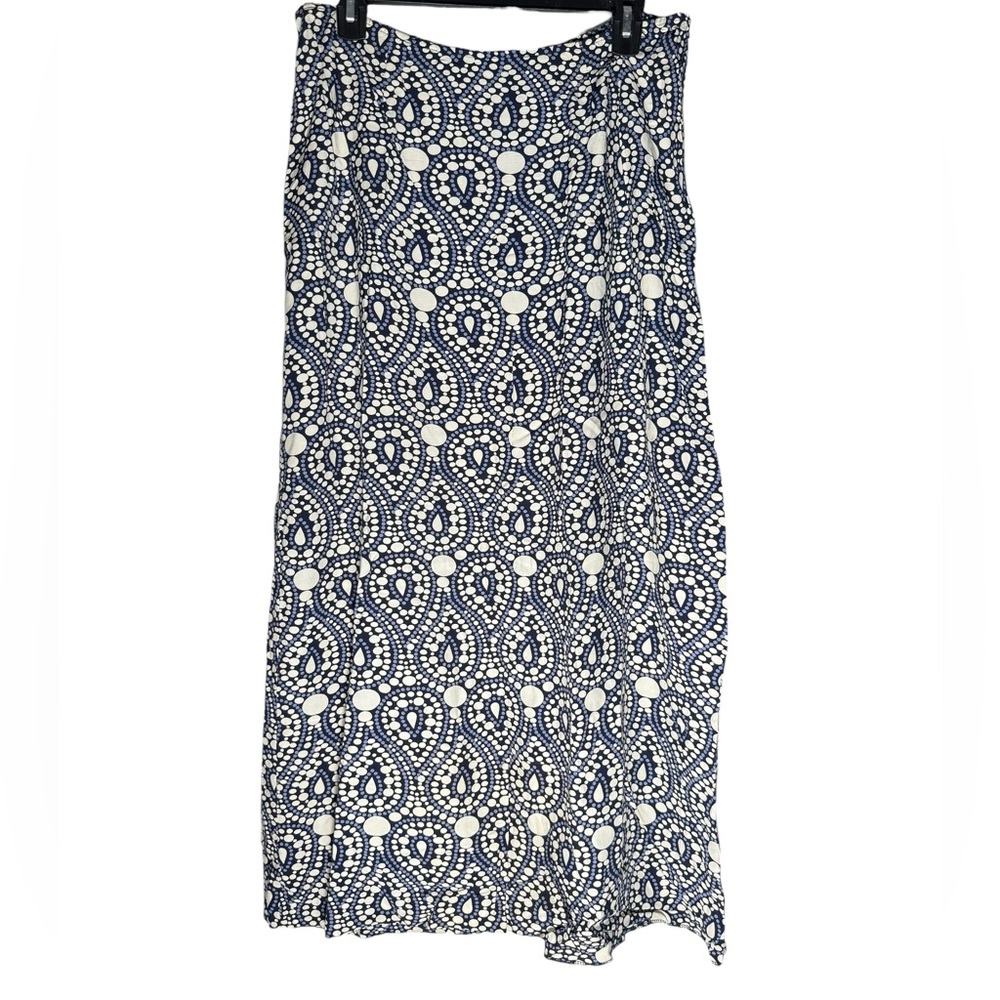 VTG Internationale Express Women’s 14 Blue And Ivory Print Abstract Maxi Skirt